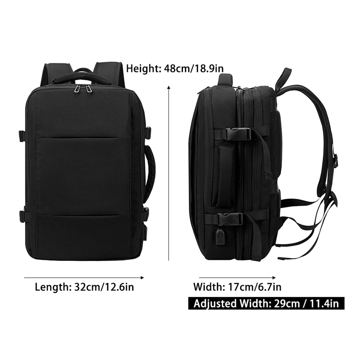 Expandable Carry-On Backpack with USB Charging Port