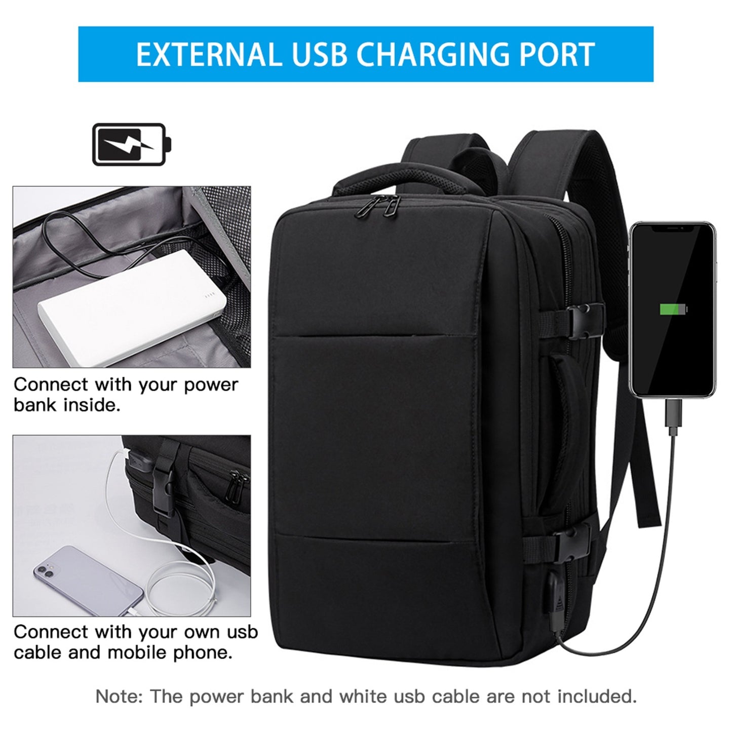 Expandable Carry-On Backpack with USB Charging Port